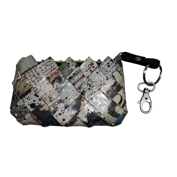 Nahui Ollin Eco-Friendly Recycled Newspaper Woven Keychain Wallet Zipper & Lobst - Picture 2 of 6